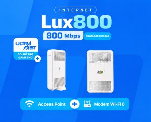 Bộ thiết bị Wifi 6 đi kèm gói Lux800 gồm modem và access point mở rộng vùng phủ
