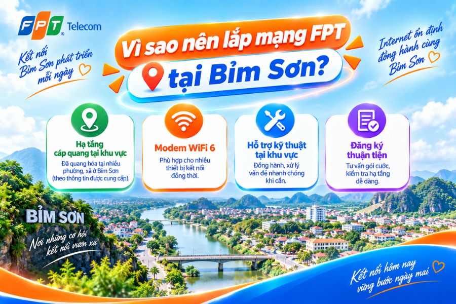 Lắp mạng FPT Bỉm Sơn với đường truyền ổn định, nhiều tiện ích