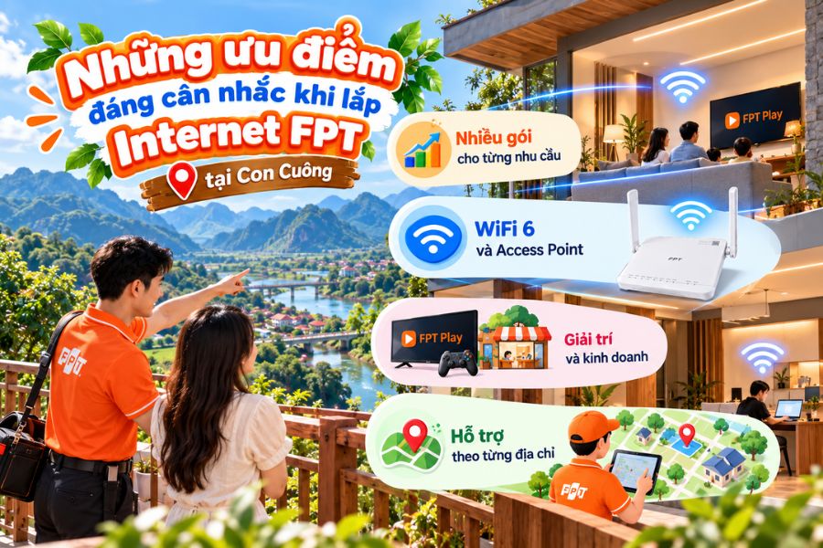 Lắp mạng FPT Con Cuông với WiFi 6 và nhiều gói cước