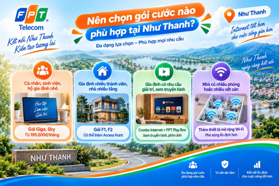 Lắp mạng FPT Như Thanh có nhiều gói cước cho cá nhân, gia đình