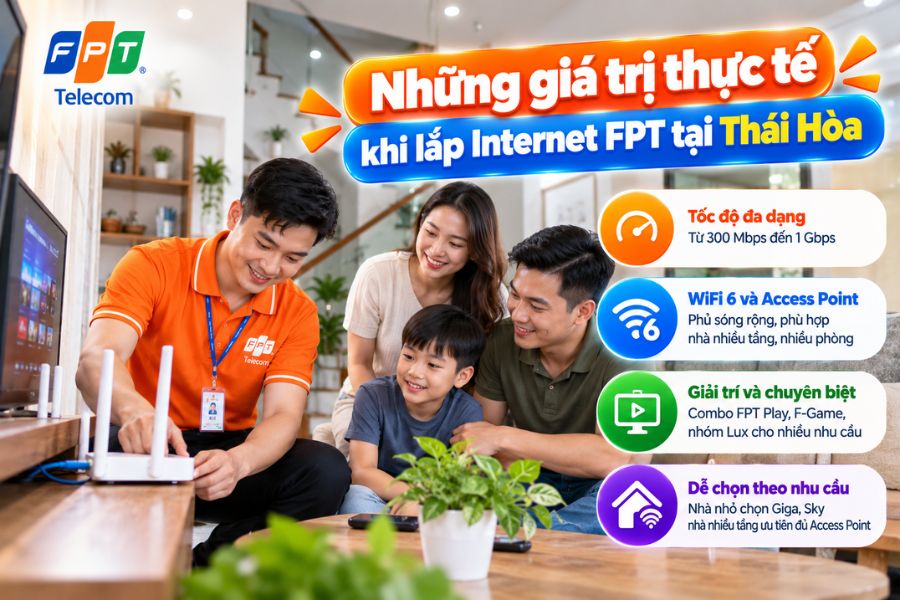 Lắp mạng FPT Thái Hoà hỗ trợ WiFi 6 và nhiều nhu cầu