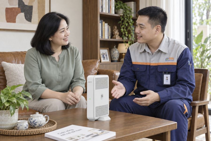 Modem WiFi 6 FPT được lắp đặt tại nhà khách hàng ở Thanh Chương