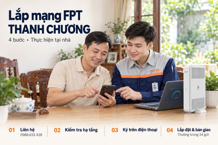 Quy trình 4 bước đăng kí lắp mạng FPT Thanh Chương