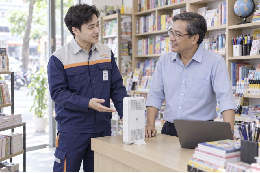 Nhân viên FPT Telecom đến nhà lắp mạng cho khách hàng