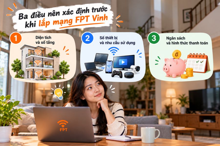 Lắp mạng FPT Vinh cần cân nhắc diện tích, số thiết bị sử dụng và ngân sách phù hợp