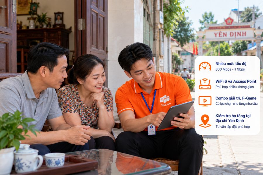 Lắp mạng FPT Yên Định với nhiều mức tốc độ, WiFi 6 và hỗ trợ mở rộng vùng phủ