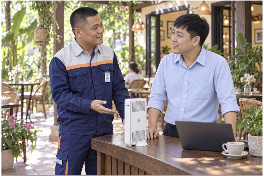 Nhân viên FPT Telecom tư vấn gói cước lắp mạng FPT Yên Thành cho gia đình