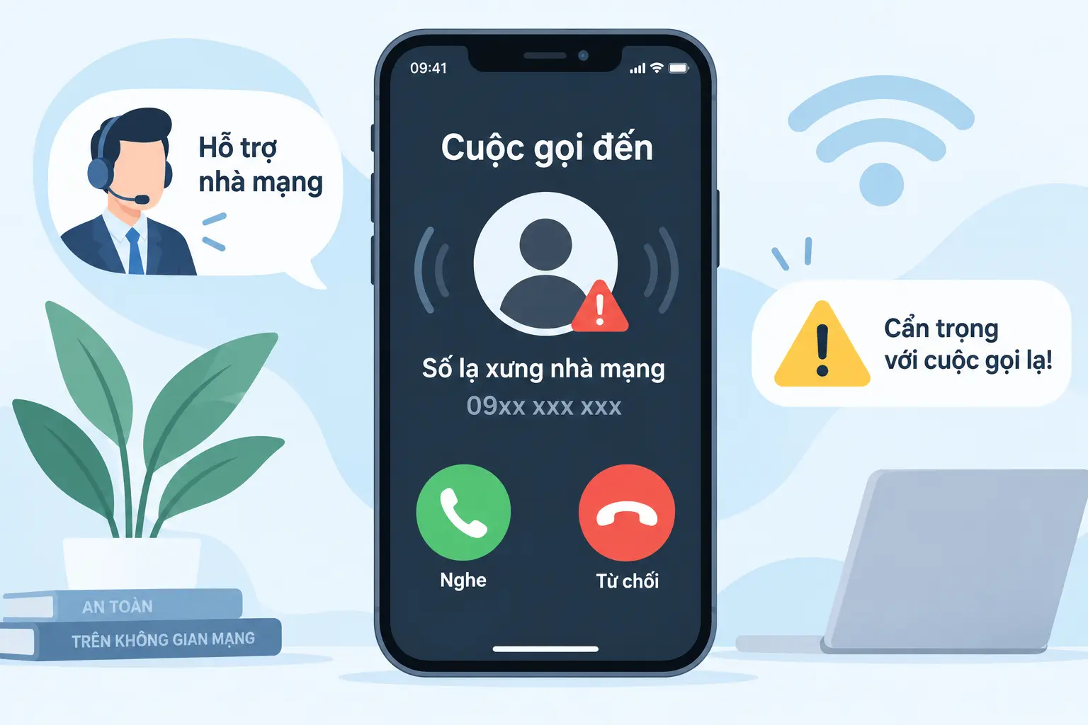 Màn hình điện thoại hiện cuộc gọi từ số lạ xưng nhà mạng